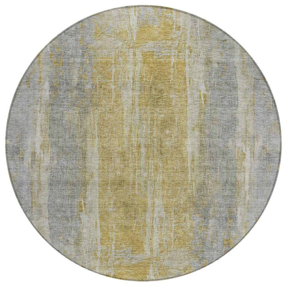 HomeRoots 8' Contemporary Pewter and Gold Round Abstract Rug - Washable Indoor/Outdoor Design for Any Space 658671