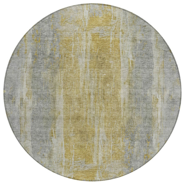 HomeRoots 8' Contemporary Pewter and Gold Round Abstract Rug - Washable Indoor/Outdoor Design for Any Space 658671