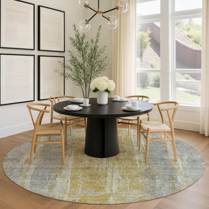 HomeRoots 8' Contemporary Pewter and Gold Round Abstract Rug - Washable Indoor/Outdoor Design for Any Space 658671