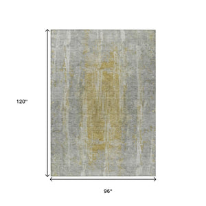 HomeRoots 8' X 10' Modern Pewter and Gold Abstract Area Rug – Durable, Washable, Stylish for Indoor & Outdoor Use 658672