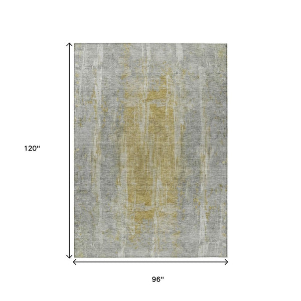 HomeRoots 8' X 10' Modern Pewter and Gold Abstract Area Rug – Durable, Washable, Stylish for Indoor & Outdoor Use 658672