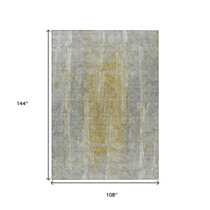 HomeRoots 9' X 12' Modern Pewter And Gold Abstract Washable Area Rug for Indoor/Outdoor Use – Durable & Stylish 658673