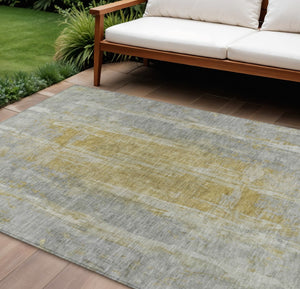 HomeRoots 10' X 14' Stylish Pewter and Gold Abstract Washable Area Rug for Indoor and Outdoor High Traffic Use 658674