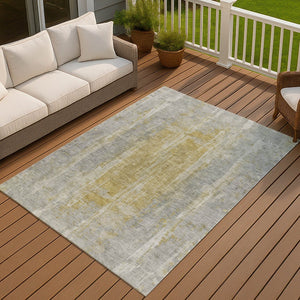 HomeRoots 10' X 14' Stylish Pewter and Gold Abstract Washable Area Rug for Indoor and Outdoor High Traffic Use 658674