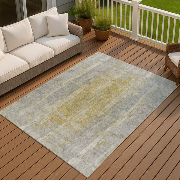 HomeRoots 10' X 14' Stylish Pewter and Gold Abstract Washable Area Rug for Indoor and Outdoor High Traffic Use 658674