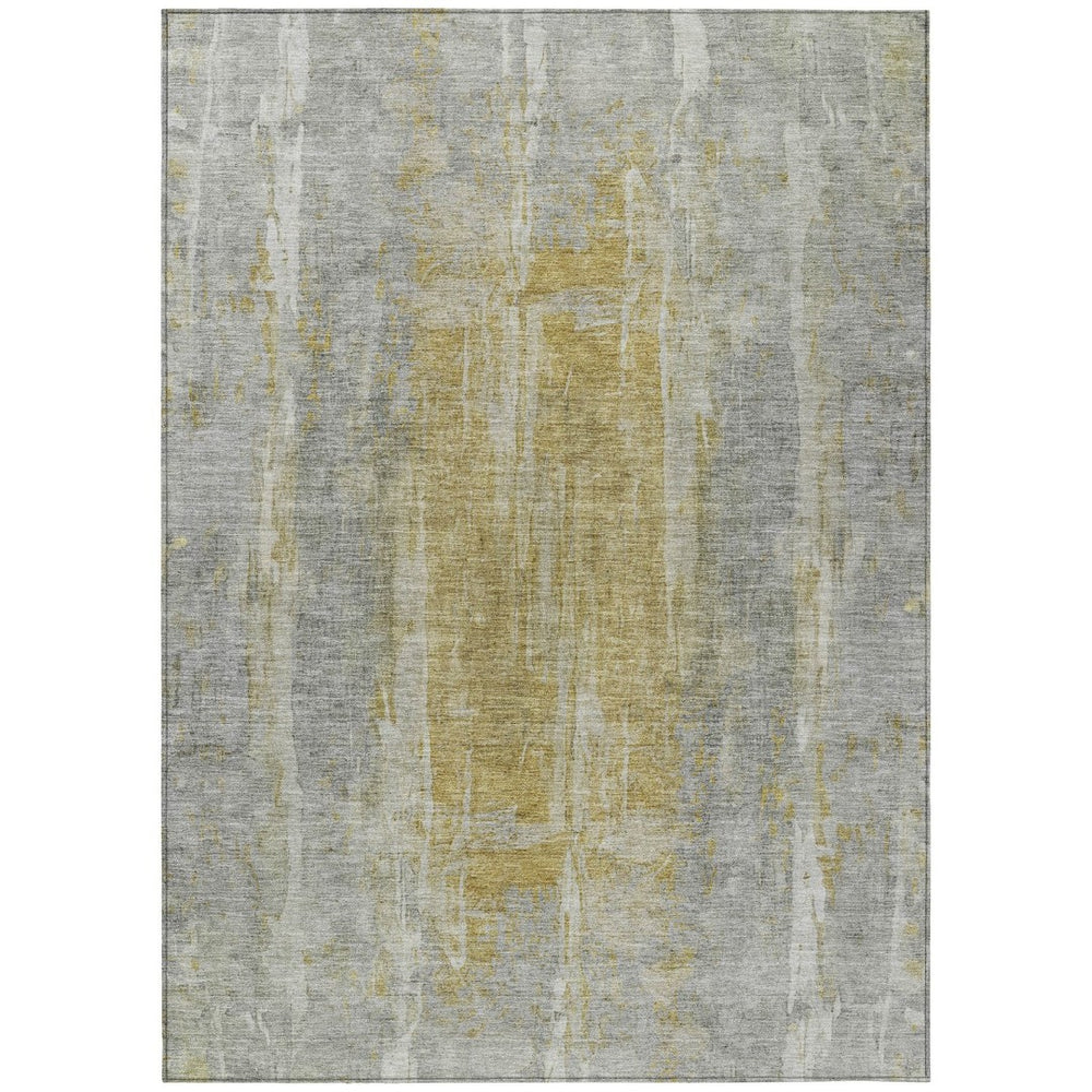 HomeRoots 10' X 14' Stylish Pewter and Gold Abstract Washable Area Rug for Indoor and Outdoor High Traffic Use 658674