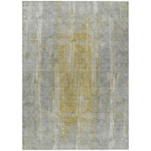 HomeRoots 10' X 14' Stylish Pewter and Gold Abstract Washable Area Rug for Indoor and Outdoor High Traffic Use 658674