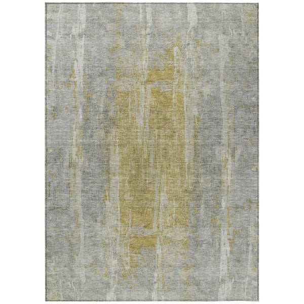 HomeRoots 10' X 14' Stylish Pewter and Gold Abstract Washable Area Rug for Indoor and Outdoor High Traffic Use 658674