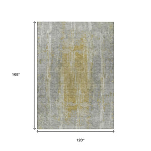 HomeRoots 10' X 14' Stylish Pewter and Gold Abstract Washable Area Rug for Indoor and Outdoor High Traffic Use 658674