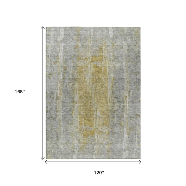 HomeRoots 10' X 14' Stylish Pewter and Gold Abstract Washable Area Rug for Indoor and Outdoor High Traffic Use 658674