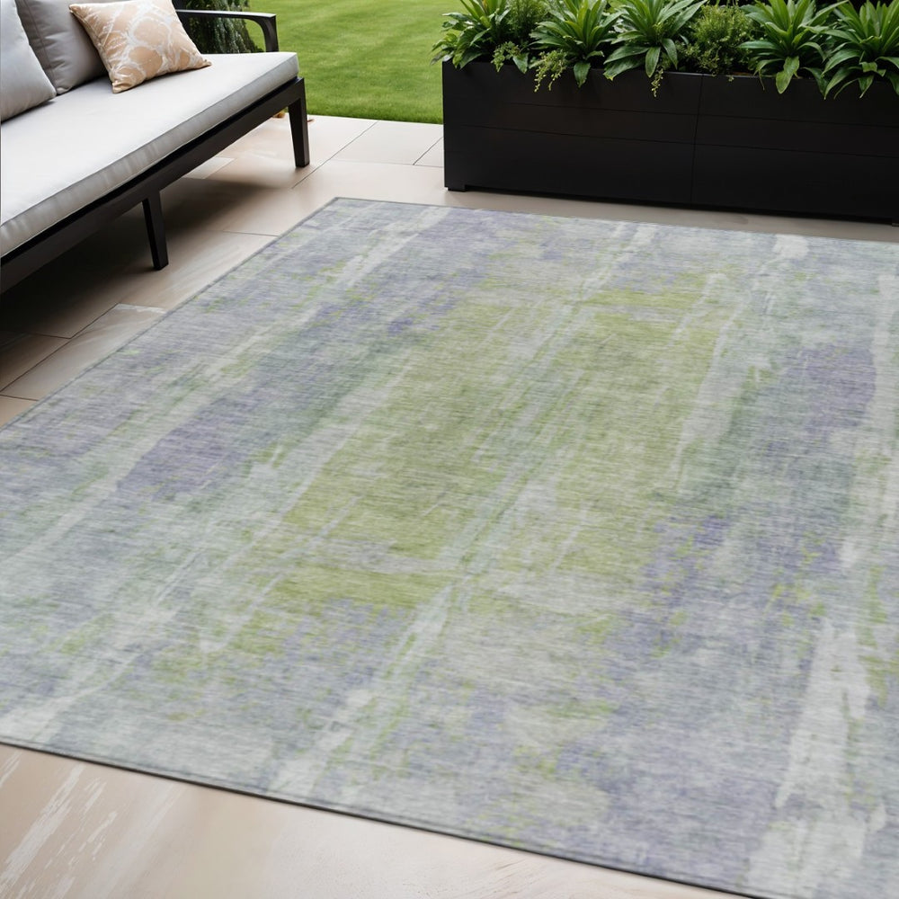 HomeRoots 5' X 8' Washable Plum and Green Abstract Area Rug for Indoor/Outdoor Use - Stylish, Durable, Easy-Care! 658676