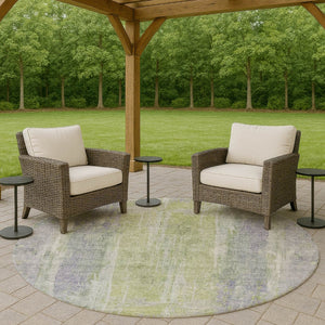 HomeRoots 8' Contemporary Plum and Green Round Abstract Washable Area Rug for Indoor Outdoor Spaces 658677