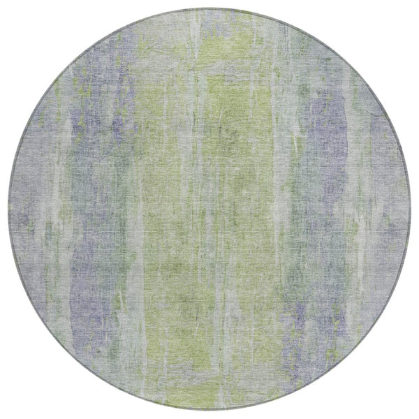 HomeRoots 8' Contemporary Plum and Green Round Abstract Washable Area Rug for Indoor Outdoor Spaces 658677