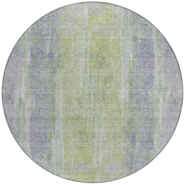 HomeRoots 8' Contemporary Plum and Green Round Abstract Washable Area Rug for Indoor Outdoor Spaces 658677