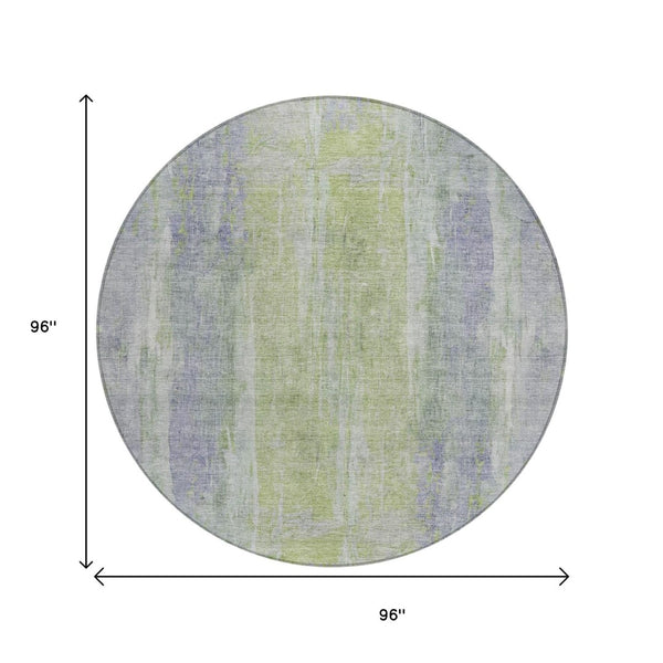 HomeRoots 8' Contemporary Plum and Green Round Abstract Washable Area Rug for Indoor Outdoor Spaces 658677