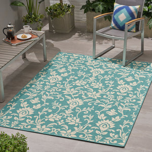 English Elm Christopher Knight Home® - MERIDIAN Machine-Woven Botanical Area Rug 5'3" x 7' Blue & Ivory Polypropylene Low Pile Durable Carpet 65868.00