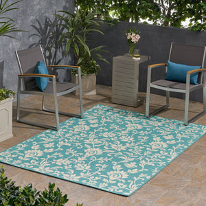 English Elm Christopher Knight Home® - MERIDIAN Machine-Woven Botanical Area Rug 5'3" x 7' Blue & Ivory Polypropylene Low Pile Durable Carpet 65868.00