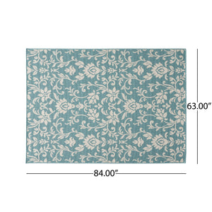 English Elm Christopher Knight Home® - MERIDIAN Machine-Woven Botanical Area Rug 5'3" x 7' Blue & Ivory Polypropylene Low Pile Durable Carpet 65868.00