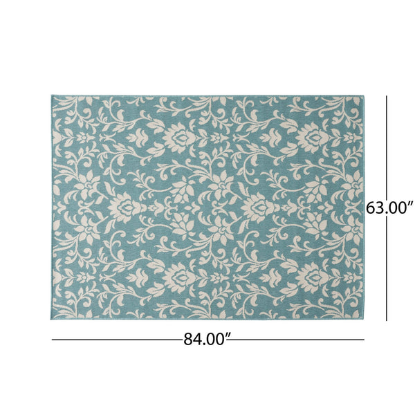English Elm Christopher Knight Home® - MERIDIAN Machine-Woven Botanical Area Rug 5'3" x 7' Blue & Ivory Polypropylene Low Pile Durable Carpet 65868.00