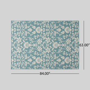 English Elm Christopher Knight Home® - MERIDIAN Machine-Woven Botanical Area Rug 5'3" x 7' Blue & Ivory Polypropylene Low Pile Durable Carpet 65868.00