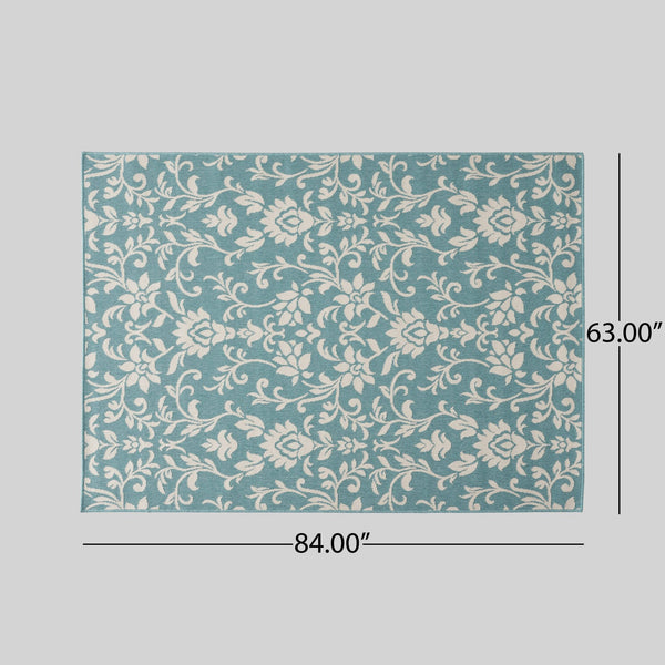 English Elm Christopher Knight Home® - MERIDIAN Machine-Woven Botanical Area Rug 5'3" x 7' Blue & Ivory Polypropylene Low Pile Durable Carpet 65868.00