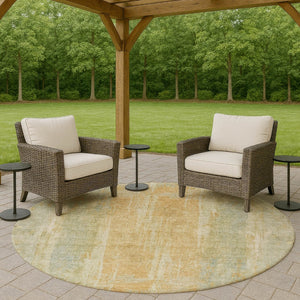 HomeRoots 8' Sage and Copper Round Abstract Area Rug - Modern, Washable, Durable for Indoor & Outdoor Use 658683