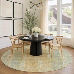 HomeRoots 8' Sage and Copper Round Abstract Area Rug - Modern, Washable, Durable for Indoor & Outdoor Use 658683