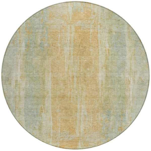 HomeRoots 8' Sage and Copper Round Abstract Area Rug - Modern, Washable, Durable for Indoor & Outdoor Use 658683