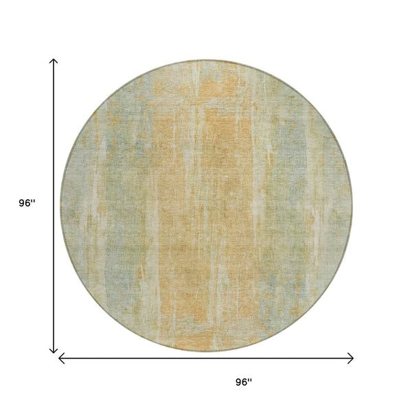 HomeRoots 8' Sage and Copper Round Abstract Area Rug - Modern, Washable, Durable for Indoor & Outdoor Use 658683