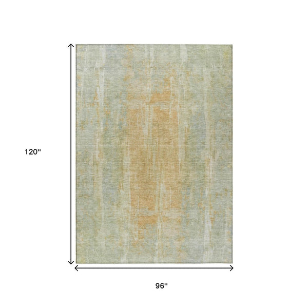 HomeRoots 8' X 10' Sage and Copper Abstract Washable Area Rug - Stylish, Durable, Indoor/Outdoor Versatile Design 658684