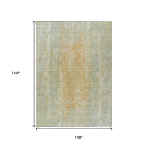 HomeRoots 9' X 12' Sage and Copper Abstract Washable Indoor-Outdoor Area Rug for Modern Living Spaces & Patios 658685