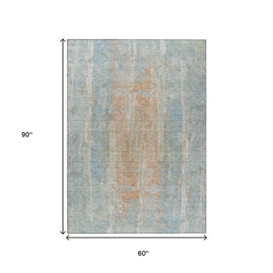 HomeRoots 5' Sky Blue & Copper Abstract Area Rug - Washable, Stain-Resistant, Perfect for Indoor & Outdoor Use! 658688