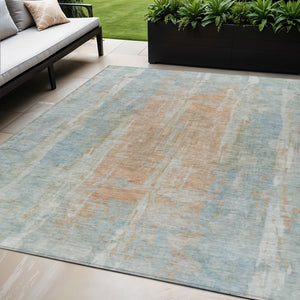 HomeRoots 5' Sky Blue & Copper Abstract Area Rug - Washable, Stain-Resistant, Perfect for Indoor & Outdoor Use! 658688