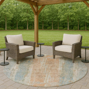 HomeRoots 8' Sky Blue & Copper Round Abstract Rug – Stylish, Washable, Indoor/Outdoor Decor for Every Space 658689