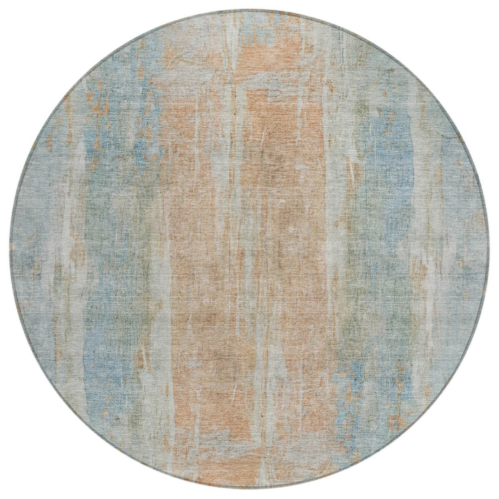 HomeRoots 8' Sky Blue & Copper Round Abstract Rug – Stylish, Washable, Indoor/Outdoor Decor for Every Space 658689