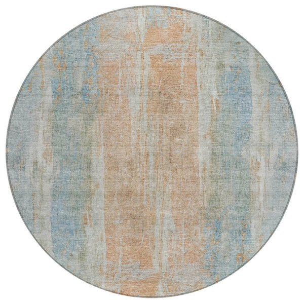 HomeRoots 8' Sky Blue & Copper Round Abstract Rug – Stylish, Washable, Indoor/Outdoor Decor for Every Space 658689