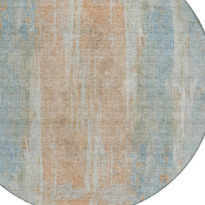 HomeRoots 8' Sky Blue & Copper Round Abstract Rug – Stylish, Washable, Indoor/Outdoor Decor for Every Space 658689
