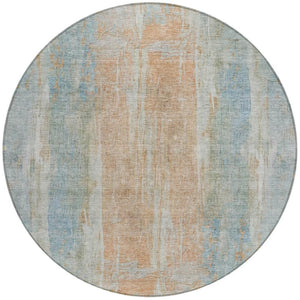 HomeRoots 8' Sky Blue & Copper Round Abstract Rug – Stylish, Washable, Indoor/Outdoor Decor for Every Space 658689