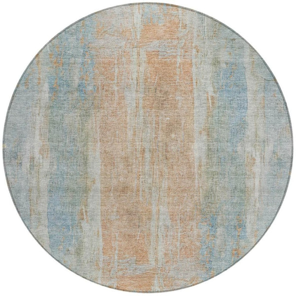 HomeRoots 8' Sky Blue & Copper Round Abstract Rug – Stylish, Washable, Indoor/Outdoor Decor for Every Space 658689