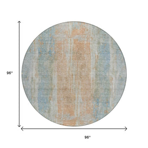 HomeRoots 8' Sky Blue & Copper Round Abstract Rug – Stylish, Washable, Indoor/Outdoor Decor for Every Space 658689