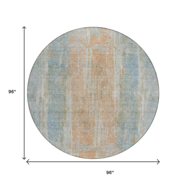 HomeRoots 8' Sky Blue & Copper Round Abstract Rug – Stylish, Washable, Indoor/Outdoor Decor for Every Space 658689