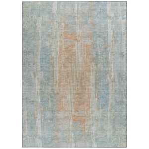 HomeRoots 8' X 10' Sky Blue & Copper Abstract Rug – Stylish, Washable, Durable for Indoor & Outdoor Spaces 658690