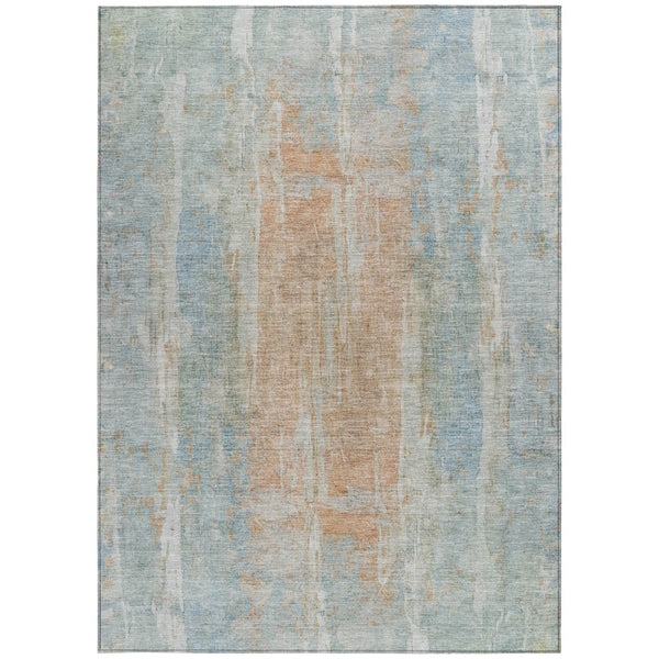 HomeRoots 8' X 10' Sky Blue & Copper Abstract Rug – Stylish, Washable, Durable for Indoor & Outdoor Spaces 658690