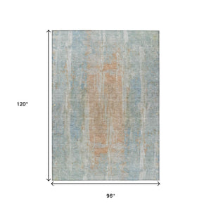 HomeRoots 8' X 10' Sky Blue & Copper Abstract Rug – Stylish, Washable, Durable for Indoor & Outdoor Spaces 658690