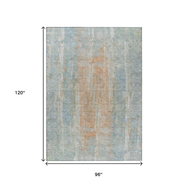HomeRoots 8' X 10' Sky Blue & Copper Abstract Rug – Stylish, Washable, Durable for Indoor & Outdoor Spaces 658690