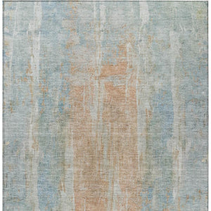 HomeRoots 8' X 10' Sky Blue & Copper Abstract Rug – Stylish, Washable, Durable for Indoor & Outdoor Spaces 658690