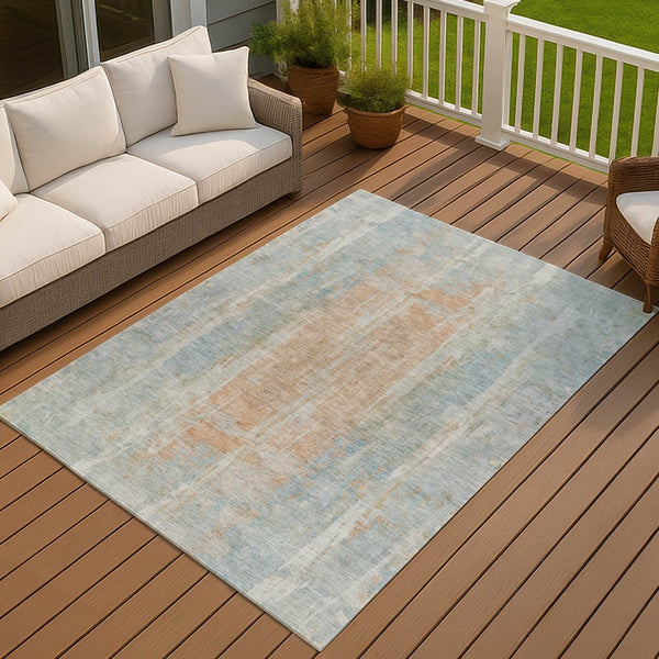 HomeRoots 9' Contemporary Sky Blue and Copper Abstract Washable Area Rug for Indoor/Outdoor Spaces, Durable Design 658691