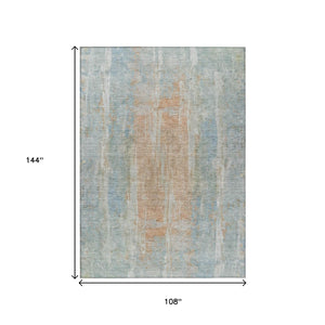 HomeRoots 9' Contemporary Sky Blue and Copper Abstract Washable Area Rug for Indoor/Outdoor Spaces, Durable Design 658691