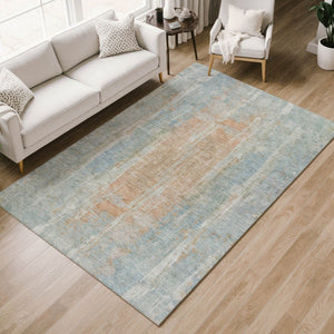 HomeRoots 9' Contemporary Sky Blue and Copper Abstract Washable Area Rug for Indoor/Outdoor Spaces, Durable Design 658691