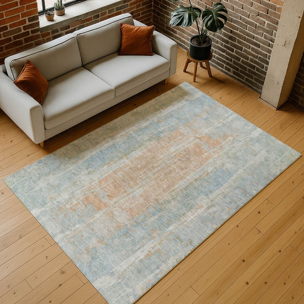 HomeRoots 9' Contemporary Sky Blue and Copper Abstract Washable Area Rug for Indoor/Outdoor Spaces, Durable Design 658691